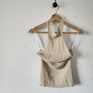 Y2K Vintage Womens Moa Moa Tan Beige Tank Top Medium Stretchy Halter Solid Top